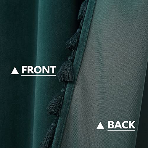 GAOMON Blackout Curtains 63 Inch Length Soft Luxury Velvet Curtains with Tassels Bedroom Decor Thermal Insulated Rod Pocket Blackout Long Curtains Living Room Blackish Green 42''Wx63''L, 2 Panels