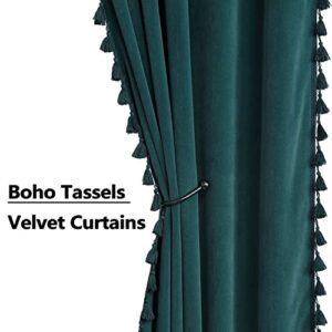 GAOMON Blackout Curtains 63 Inch Length Soft Luxury Velvet Curtains with Tassels Bedroom Decor Thermal Insulated Rod Pocket Blackout Long Curtains Living Room Blackish Green 42''Wx63''L, 2 Panels