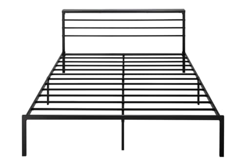 SHA CERLIN King Size Bed Frame with Headboard Shelf, Heavy Duty Platform Bed Frame with Strong Metal Foundation, No Box Spring Needed, Black