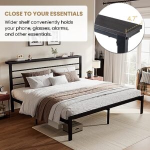 SHA CERLIN King Size Bed Frame with Headboard Shelf, Heavy Duty Platform Bed Frame with Strong Metal Foundation, No Box Spring Needed, Black
