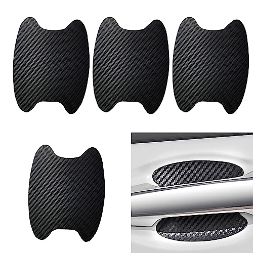 Dewkou 4 PCS Car Door Handle Sticker, Carbon Fiber Door Handle Cover, Leather Car Side Door Handle Sticker, Universal Car Door Handle Protective Film (Black)