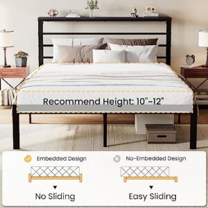 SHA CERLIN Full Size Bed Frame with Headboard Shelf, Heavy Duty Platform Bed Frame with Strong Metal Foundation, No Box Spring Needed, Black