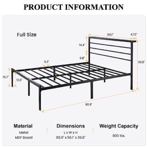 SHA CERLIN Full Size Bed Frame with Headboard Shelf, Heavy Duty Platform Bed Frame with Strong Metal Foundation, No Box Spring Needed, Black