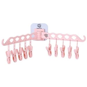 rotatable cloth hanger with 10 clips, wall mount foldable clothes drying laundry rack bra socks drying rack hooks bathroom organizer(pink)