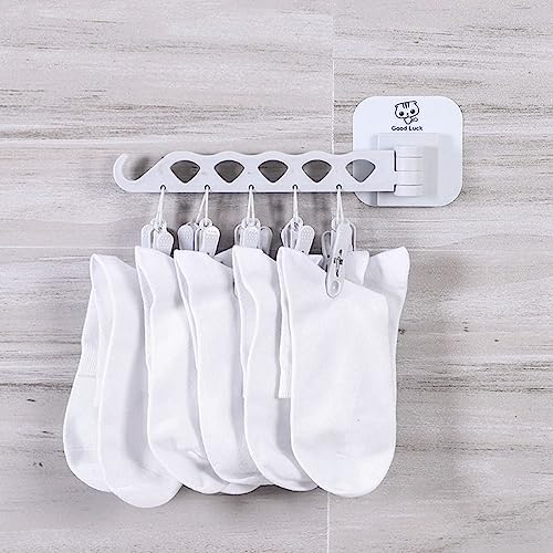 Rotatable Cloth Hanger with 10 Clips, Wall Mount Foldable Clothes Drying Laundry Rack Bra Socks Drying Rack Hooks Bathroom Organizer(Pink)