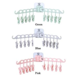 Rotatable Cloth Hanger with 10 Clips, Wall Mount Foldable Clothes Drying Laundry Rack Bra Socks Drying Rack Hooks Bathroom Organizer(Pink)