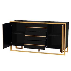 LZ LEISURE ZONE Storage Cabinet, Sideboard Buffet Cabinet with 3 Drawers, Accent Cabinet, Modern Style Sideboard with Large Storage Space and Gold Metal Legs for Living Room and Entryway, Black