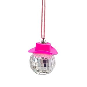 Disco Ball Car Accessory,Pink Disco Ball Car Rear View Mirror Hanging Ornament,Bling Disco Ball Cowboy Hat Car Accessories,Cute Disco Ball for Car Charm,Car Rearview Mirror Decorations Interior