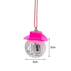 Disco Ball Car Accessory,Pink Disco Ball Car Rear View Mirror Hanging Ornament,Bling Disco Ball Cowboy Hat Car Accessories,Cute Disco Ball for Car Charm,Car Rearview Mirror Decorations Interior