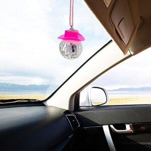 Disco Ball Car Accessory,Pink Disco Ball Car Rear View Mirror Hanging Ornament,Bling Disco Ball Cowboy Hat Car Accessories,Cute Disco Ball for Car Charm,Car Rearview Mirror Decorations Interior