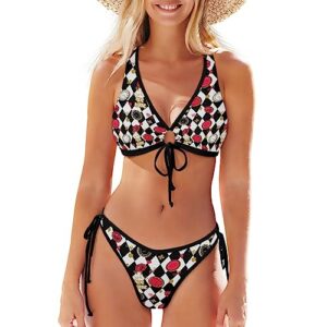 fustylead alice in wonderland with chess board womens bikini swimsuits sexy two piece bathing suit
