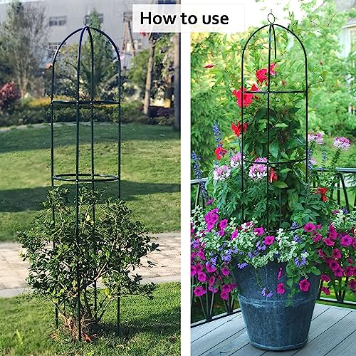 Garden Trellis Obelisk,Black Metal Tower Obelisk Trellis,for Climbing Plants Rustproof,Flower Stand Rose Trellis Vegetable