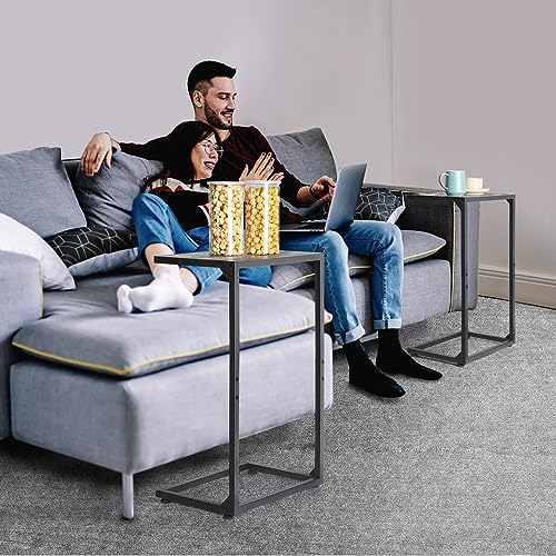 melos C Shaped End Table, C Tables for Couch, Snack Side Table for Sofa, Couch Tables That Slide Under, Small TV Tray Table for Living Room, Bedroom, Gray