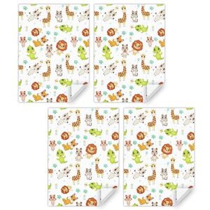 Animals Jungle Wrapping Paper for Baby Infant Boys Girls, Forest Giraffe Lion Dinosaur Pig Fox Feeder Gift Wrapping Paper Sheet with Ribbon for Baby Shower Birthday Kindergarten Newborn Children Kids