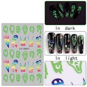 JMEOWIO 9 Sheets Halloween Glow in The Dark Nail Art Stickers Decals Self-Adhesive Pegatinas Uñas Lumious Skull Ghost Spider Web Bat Pumpkin Nail Supplies Nail Art Design Decoration Accessories