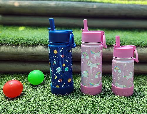 CHILLOUT LIFE 17 oz Kids Insulated Water Bottle for School with Straw Lid Leakproof and Cute Waterproof Stickers, Personalized Stainless Steel Thermos Flask Metal Water Bottle, Blue Space
