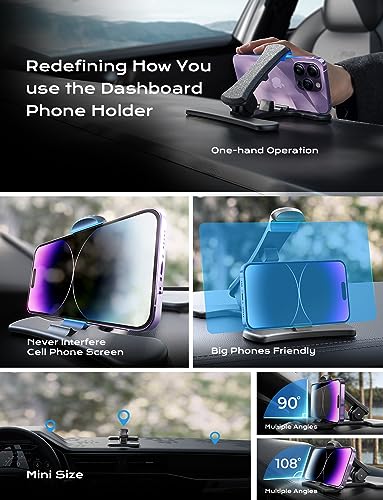 LISEN Dashboard Phone Holder for Car, Dashboard Mount [ Never Slip& Fall] Universal Car Phone Holders for iPhone Dash Accessories Compatible with iPhone 15 Pro Max Plus 14 13 12 Mini Samsung All