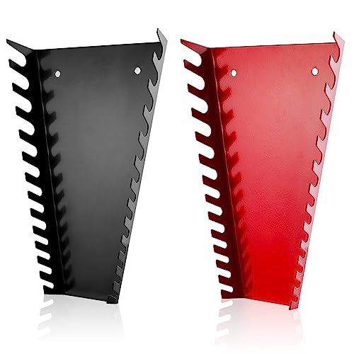 ALOANES 26-Slot Metal Wrench Organizer, Heavy Duty Wrench Organizer Tray for Tool Box, Professional Fit SAE & Metric Wrench Storage, 2 Pack Wrench Holders(Red&Black)