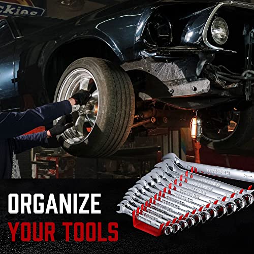 ALOANES 26-Slot Metal Wrench Organizer, Heavy Duty Wrench Organizer Tray for Tool Box, Professional Fit SAE & Metric Wrench Storage, 2 Pack Wrench Holders(Red&Black)