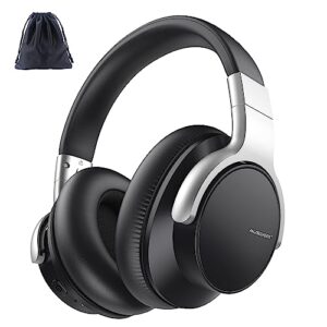 ausdom bluetooth headphones noise cancelling: over ear wireless anc headphones with microphone, 50hrs playtime, deep bass, hi-fi sound, comfortable ear cushions for travel work cellphones, silver