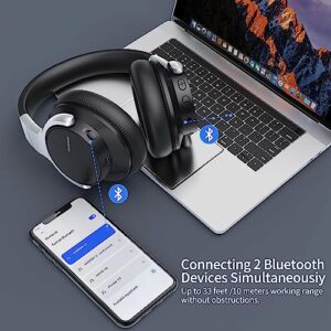 AUSDOM Bluetooth Headphones Noise Cancelling: Over Ear Wireless ANC Headphones with Microphone, 50Hrs Playtime, Deep Bass, Hi-Fi Sound, Comfortable Ear Cushions for Travel Work Cellphones, Silver