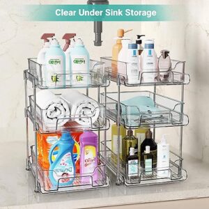 Fulpower 3 Tier Bathroom Organizers with Dividers, Clear Medicine Cabinet Organizer Pull-Out Under Sink Organizers, Multi-Purpose Storage Organizers for Skincare Cosmetic Pantry 2 Pack