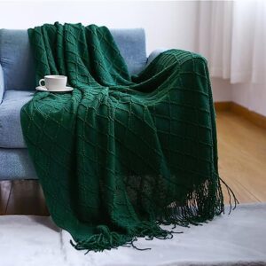 textured solid soft throw blanket, cozy tassel sofa cove for sofa bed,travel blanket, officeroom, fluffy lightweight blankets for women men kids,blanket gifts (green, 50x70)