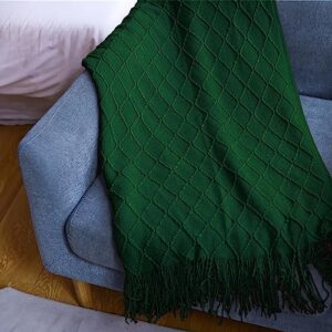 Textured Solid Soft Throw Blanket, Cozy Tassel Sofa Cove for Sofa Bed,Travel Blanket, Officeroom, Fluffy Lightweight Blankets for Women Men Kids,Blanket Gifts (Green, 50x70)