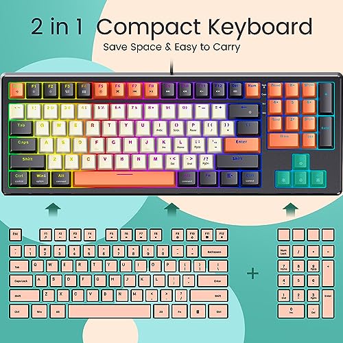 Mechanical Keyboard with Number Pad, Upgraded RGB Wired 85% Compact Keyboard with Gasket Structure, Hot Swappable Red Switch Mechanical Gaming Keyboard /Programmable /93 Keys for Windows Mac PC Laptop