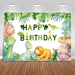 sensfun watercolor dinosaur party backdrop jungle safari dinosaurs world theme happy birthday banner photography background for boys girls kids dino birthday decorations photo booth supplies 7x5ft