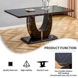 Black Marble Dining Table for 4-6 People, 64inch Modern Kitchen Table with Faux Marble Tabletop and Hevy-Duty U-Shape Base, Large Long Dining Room Pedestal Table for Dining Room