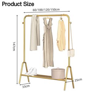 Garment Rack Storage Shelves Clothes Rack, Metal Clothing Rack Freestanding Closet Organizer for Hanging Clothes, Portable Multi-Functional Standard Rod with Bottom Rack, 150×147cm