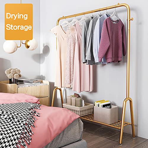 Garment Rack Storage Shelves Clothes Rack, Metal Clothing Rack Freestanding Closet Organizer for Hanging Clothes, Portable Multi-Functional Standard Rod with Bottom Rack, 150×147cm