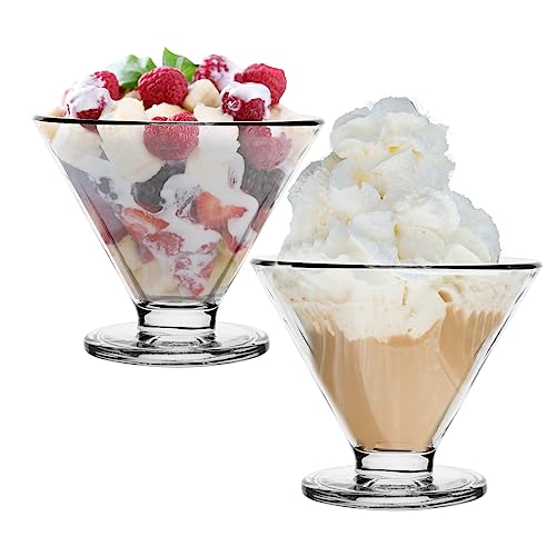 Beautyflier Small Glass Dessert Cups Trifle Bowl Set Of 2, Clear 6oz Dessert Bowls Elegant Ice Cream Bowls Set Trifle Bowl Glass for Sundae, Fruit, Salad, Snack, Cocktail, Pudding (6OZ, 2PACK)