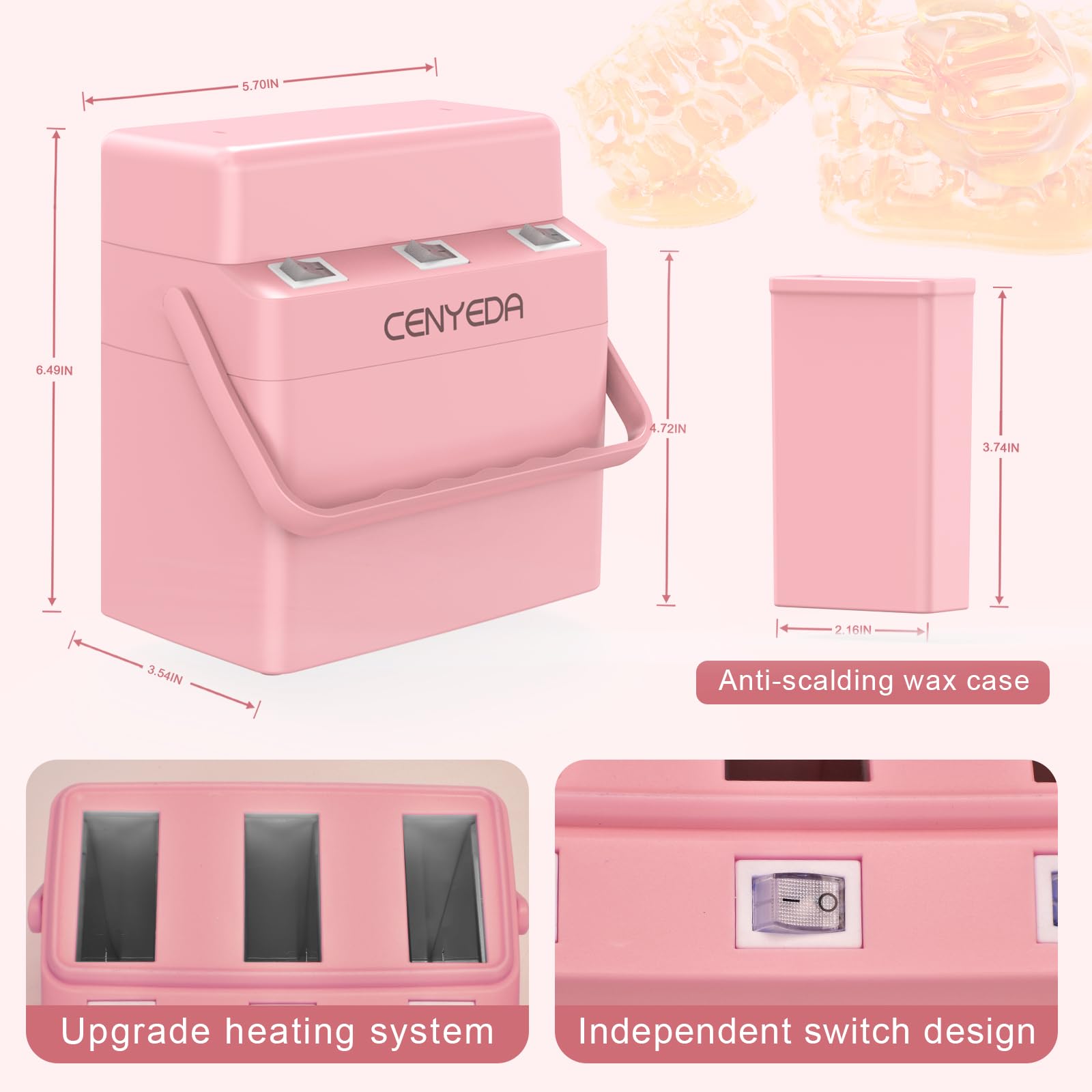 Roll On Wax Warmer Kit, Triple Cartridge Heater Rolling Epilator, Wax Roller Waxing Hot Cartridge Hair Removal with Pedestal for Women Men, Painless Hair Removal Machine (Pink)