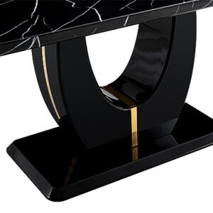 LKTART 63'' Dining Table Faux Marble Black Desktop for Kitchen Dining Living Room