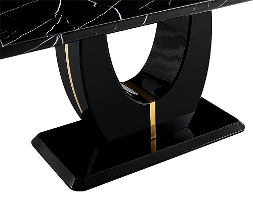 LKTART 63'' Dining Table Faux Marble Black Desktop for Kitchen Dining Living Room