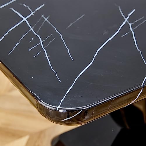 LKTART 63'' Dining Table Faux Marble Black Desktop for Kitchen Dining Living Room