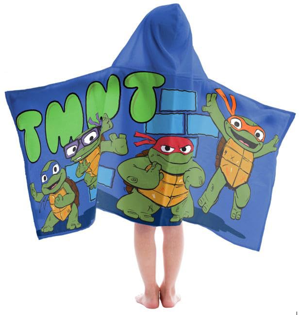 Jay Franco Nickelodeon Teenage Mutant Ninja Turtles Turtle Time Kids Bath/Pool/Beach Hooded Towel - Super Soft & Absorbent Cotton Towel Features Leonardo & Raphael