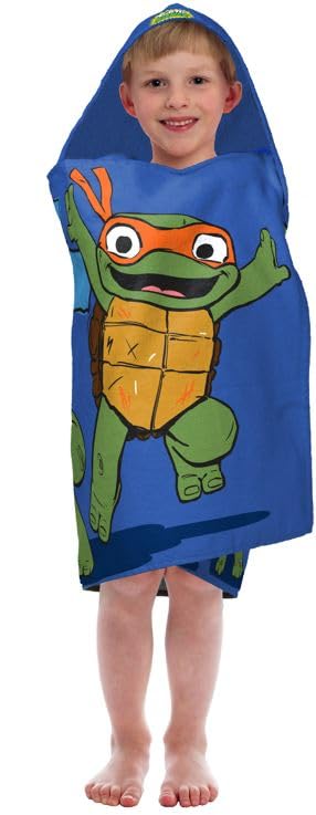 Jay Franco Nickelodeon Teenage Mutant Ninja Turtles Turtle Time Kids Bath/Pool/Beach Hooded Towel - Super Soft & Absorbent Cotton Towel Features Leonardo & Raphael