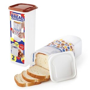 stock your home bread container (2 pack) bread loaf keeper, fresh bread storage container, clear bread saver, bread holder - bread bin for bun, bagel, and bread loaf, plastic bread box (white & brown)