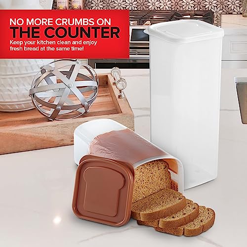 Stock Your Home Bread Container (2 Pack) Bread Loaf Keeper, Fresh Bread Storage Container, Clear Bread Saver, Bread Holder - Bread Bin for Bun, Bagel, and Bread Loaf, Plastic Bread Box (White & Brown)