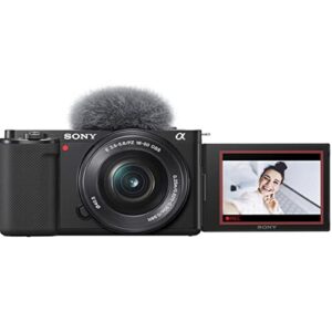 Sony ZV-E10 Mirrorless Camera with 16-50mm Lens, 128GB Extreem Speed Memory,.43 Wide Angle & 2X Lenses, Case. Tripod, Filters, Hood, Grip,Spare Battery & Charger, Editing Software Kit -Deluxe Bundle