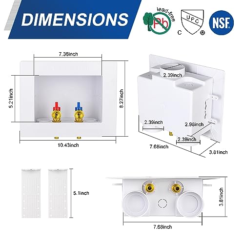 EFIELD Double Drain1/2 Inch PEX Crimp Connection x 3/4 Inch MHT Washing Machine Outlet Box, Pex Crimp Box