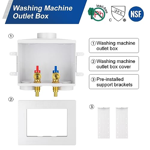 EFIELD Double Drain1/2 Inch PEX Crimp Connection x 3/4 Inch MHT Washing Machine Outlet Box, Pex Crimp Box