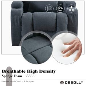 OBBOLLY Swivel Rocker Recliner Chair with Massage, Manual Glider Rocking Recliner Chair, Wingback Design 360° Swivel Chair with Lumbar Pillow, Cup Holders for Living Room (Single, Blue Grey-Linen)