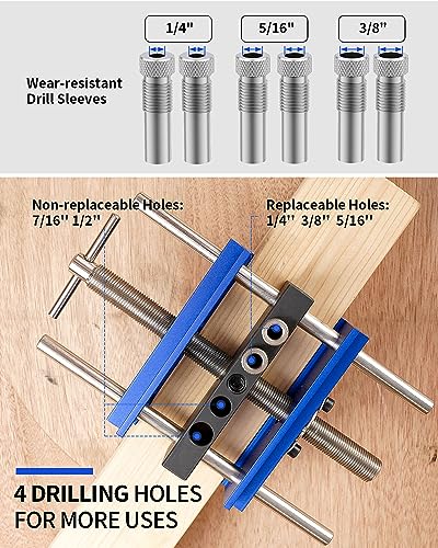 DAYDOOR Wide Capacity Self Centering Doweling Jig Kit, Adjustable Width Dowel Jig for Woodworking, 6.7inch Centering Jig for Straight Holes Biscuit Joiner Set with 6 Bushings and 3 Drill Bits(Blue)