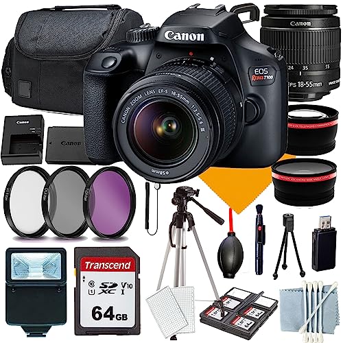 Canon EOS Rebel T100 Camera with 18-55mm+Commander Starter Kit+Lens Filters+CASE+64Memory Cards(18PC)