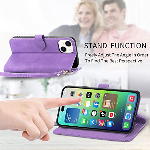 ONV Wallet Case for Oppo Realme V30 - with Zipper Wrist Strap Emboss Flower Flip Phone Case Card Slot Magnet Leather Shell Flip Stand Cover for Oppo Realme V30[SZY] -Purple