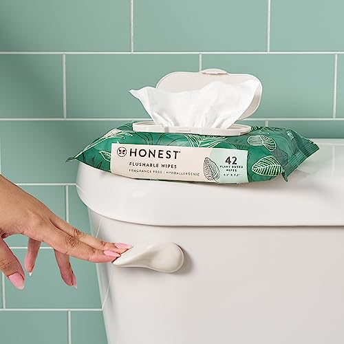 The Honest Company Plant-Based Flushable Wipes | 99% Water, Hypoallergenic, EWG Verified, Safe to Flush | Fragrance Free, 42 Count